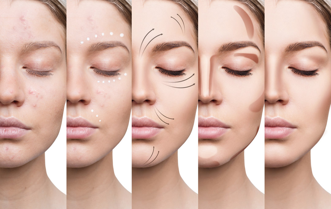 Beautiful woman step by step improves her skin condition.